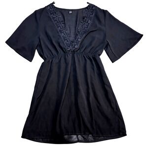 Black Crochet Trim Dress‎ Ladies Womens Summer Beach Cover Up